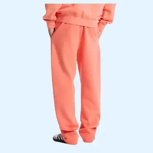 Uncuffed Men's Sweatpants Coral Color Joggers Relaxed Oversized Fit Design Unisex Athletic Casua Lounge Pants with Pockets, Soft Fleece Home Pants with Drawstring
