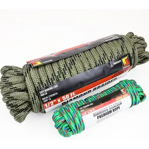 Wellmax Diamond Braid Nylon Rope 1/2 in X 50 Foot UV Protection Weather Resistant Camo Heavy Duty for Camping Boating