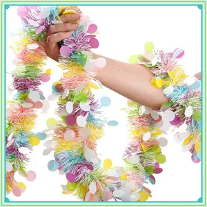 Easter Garland Decor,50Ft Glitter Tinsel Spring Garland Decorations for Tree Mantle Bedroom Office Classroom Party Indoor Outdoor Holiday Home Pink Yellow Blue Green White