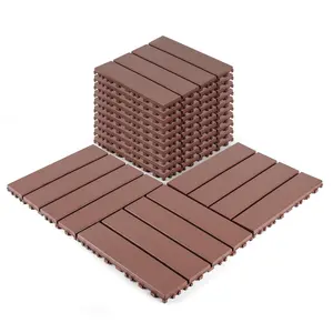 12x12 Inch Plastic Interlocking Decking Tiles Brown 44 Pack Waterproof All Weather Outdoor Patio Terrace Pool Backyard Garden Floor Deck Tiles Easy Snap Together DIY Courtyard Balcony Non Slip Flooring Pavers