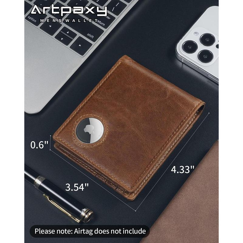 Mens Wallet With AirTag Holder, Bifold Leather RFID Blocking 1-2 ID Windows 12-13 Card Holders, Gift Box and Screen Protector Included, AirTag Not Included