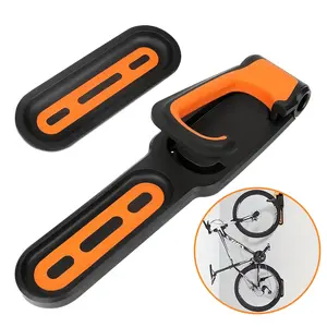 2-Pack Folding Bike Hooks Wall-Mounted ABS Racks Black & Orange Space-Saving Foldable Bike Holders for Indoor Garage Storage Durable Utility Hooks Easy Installation Compact Bicycle Storage Solution
