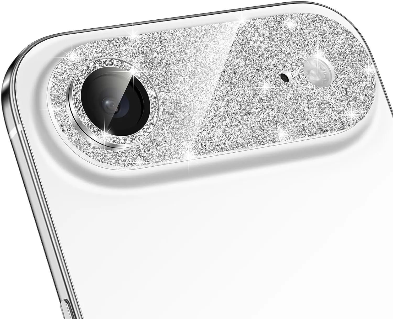Girly Glitter Metal Camera Lens Cover for 17 Air Smartphones, Women's 9H Anti-Scratch Tempered Glass Protector with Edging, Full Coverage Flash Protection, Cloud White Handheld Mobile Accessory