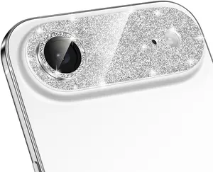 for  17 Air Camera Lens Protector Glitter - Cute Girly Metal Bling Camera Cover for Women, 9H Anti-Scratch Tempered Glass with  Edging, Cloud White