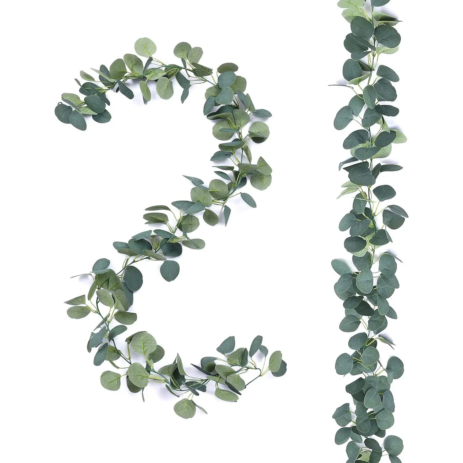 FUGZAUD 2 Pack Artificial Eucalyptus Garland Faux Silk Leaf Silver Dollar Eucalyptus Leaves Vines Handmade Garland Greenery Wedding Backdrop Indoor Outdoor Arch Wall Decoration
