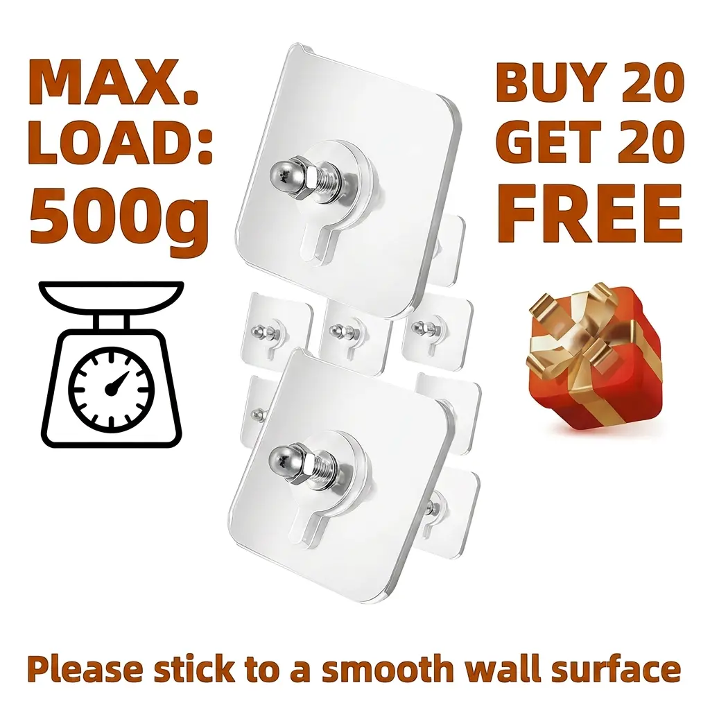 40PCS Acrylic Photo Hooks – Buy 20 Get 20 Free, Stainless Steel & Ceramic Self-Adhesive, Smooth Lightweight Wall-Mount for Room Decor & Organizer, Easy Installation,Perfect for Photos, Keys, Jewelry & Lightweight Items, Versatile Home Accessory