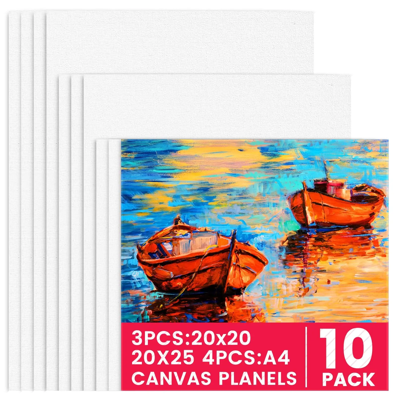 Canvas Boards for Painting, 10 Pack Canvases for Painting Cotton Primed Acid Free Blank Canvas Panels for Oil Paint, Watercolor, Acrylic Paint, Gouache and Tempera.