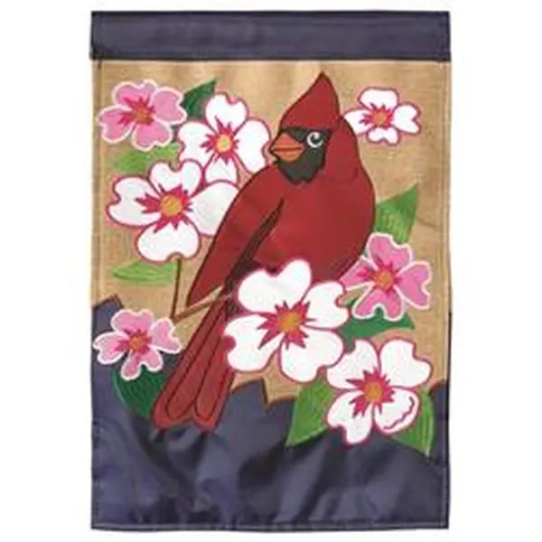 Dicksons M001079 Large Double Applique Cardinal Dogwood Burlap Flag, 29x42 in, 2 lbs, 360-denier nylon, affordable attractive investment for home/festive display backdrops & banners, 29 X 42 In