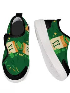 Hook-and-loop slip-on flat children's shoes.Stylish prints.Anti-collision toe cap for toe protection.Suitable for Children's Day, Independence Day, St. Patrick's Day and World Cup.Casual flat shoes, sizes 28-39.