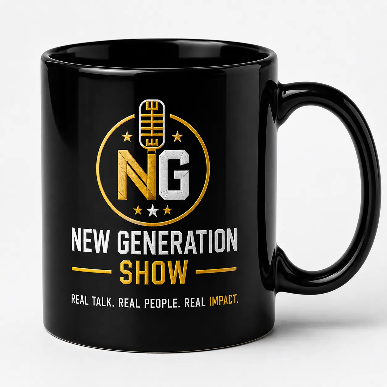 New Generation Modern Premium Ceramic Coffee Mug - Reusable, Washable Kitchenware Drinkware with Handle Grip, Aesthetic Printed Logo, Durable Heat Resistant Cup for Podcast Community Members, Great Gift for Supporters, Everyday Use
