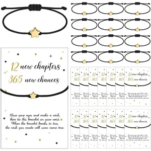 24 Sets New Year Bracelets Bulk - Adjustable Braided Star Bracelets with Wish Cards for Family & Friends | 12 New Chapters 365 New Chances - Gold & Black Party Favors, Gifts for 2026 | New Year Gifts & Inspirational Jewelry, Christmas gifts, gift for her