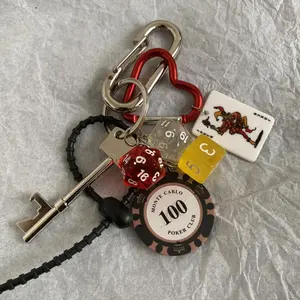 The New Hot-selling Creative Playing Card Keychain Cute Personality Dice Bag Pendant Spring Alloy Mobile Phone Chain