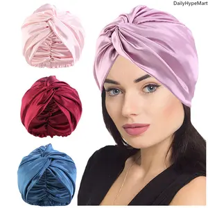 Fashion Satin Double Layer Sleep Cap, Cross Twist Shower Cap, Beauty Head Wrap