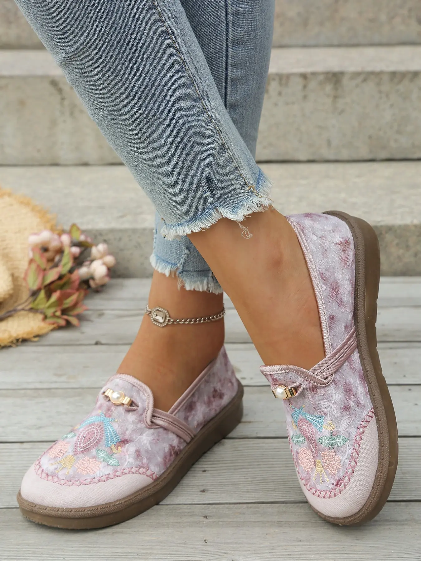 New Traditional Chinese Embroidered Mesh Mary Jane Shoes, Women's Summer Breathable Soft Sole Mom Shoes, Vintage Floral Single Shoes