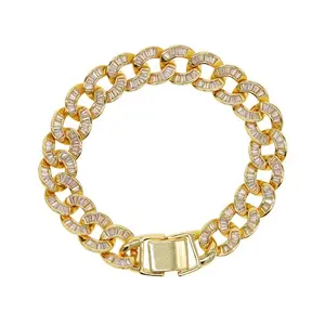 Luxury Golden Cuban Link Bracelet Iced Out Crystal Chain Bracelet Unisex Statement Jewelry Fashion Street Style Gift