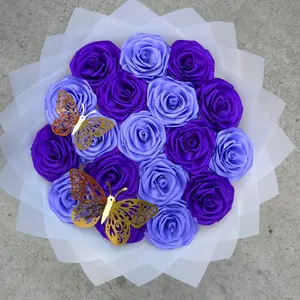 Purple and lavender Eternal Rose Bouquet Gift Rosas Flowers Decorative Room Flores with Butterfly Accents Plants