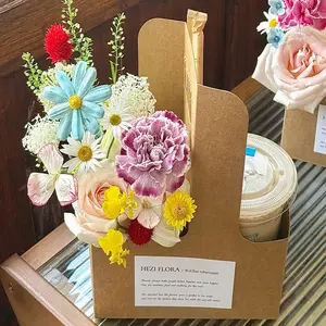 2/8 Piece DIY Drink Cup Handle Tray, Paper Drink Cup Holder for Cold Hot Cups, Customizable Ribbon and Card, Perfect for Takeaway Services