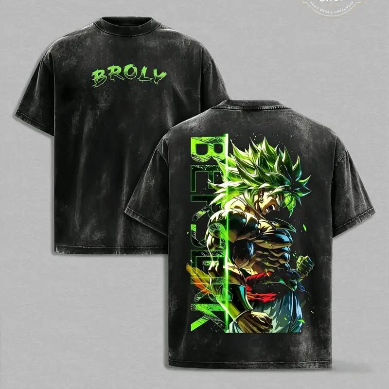 Broly Legendary Saiyan  Washed Tee Streetwear Tee “Unchained Rage — A Storm Born From Endless Power” — For Anime Fans, For Drops That Hit With Savage Energy  90s graphic good tees Casual American Short Sleeve Unisex T-shirt Menswear Tops Oversized Black