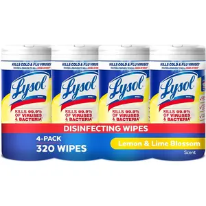 Disinfectant Wipes, Multi-Surface Antibacterial Cleaning Wipes, For Disinfecting and Cleaning, Lemon and Lime Blossom, Pack of 4 (Packaging may vary)