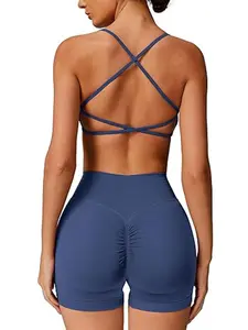 Women's Criss Cross Backless Crop Sports Bra & High Waist Shorts Sports Set, Breathable Comfortable Sports Set for Yoga Gym Workout Running, Ladies Sportswear for All Seasons, Backless Gym Clothes