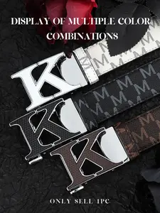New K Letter Men's Belt, Premium Alloy Automatic Buckle, Vintage K Print Waistband, Fashion Casual Leather Belt, Business Attire