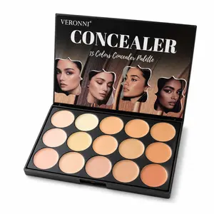 Women's 15-Color Professional Multi-Purpose Cream Concealer Palette, Covers Dark Circles & Blemishes, Ideal for Contour & Highlight (Light to Warm Tones)