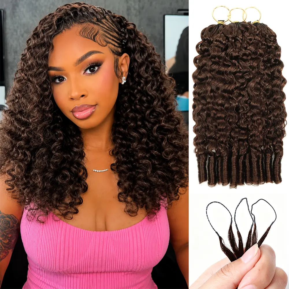 #4 Chocolate Brown Burmese Curly  Feather Crochet Human Hair Extensions Pre-Separated Human Hair 50g/Pack