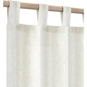 KOUFALL Farmhouse Linen Curtains, Cream Beige Semi Sheer Light Filtering Curtain, Boho Tab Top Neutral Country Curtains for Living Room, Bedroom, Nursery, 84 Inch Length, 2 Panels Set