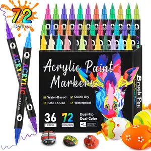 Acrylic Paint Marker Pen Set, 12/24/36/48/60pcs Double-ended Acrylic Paint Marker Pen, Art Supplies for Rock Glass Ceramic Wood DIY Craft Painting