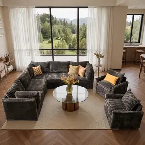 HOOOWOOO 7PCS Plush Modular Sectional Sofa Set with 2 accent Swivel Chairs, Tool-Free, Deep Seat Fluffy Couch with Throw Pillows, Cozy & Pet-Friendly Living Room Furniture, 【7-Parcel Delivery】