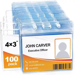 100 count Clear Plastic Extra Thick Horizontal Card Holders, 4x3 Inch Sealable  Name Badge  ID Card Protector