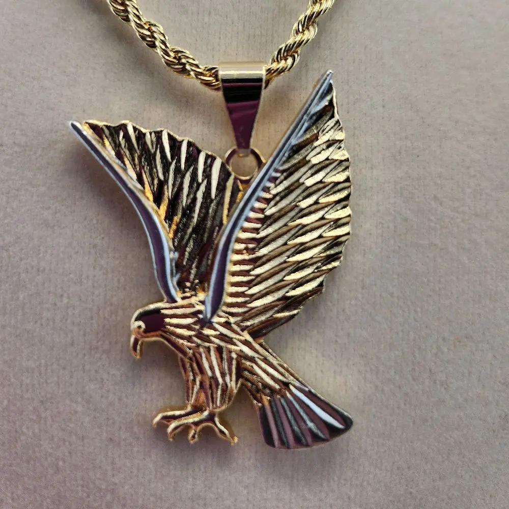 12 - 14K Gold Plated Eagle Necklace & Chain with Elegant Design and Secure Clasp