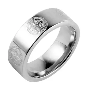 HZMAN Mens 8mm St Benedict Exorcism Ring Stainless Steel Catholic Roman Cross Demon Protection Ghost Hunter Gold Silver Black