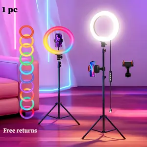 12" RGB LED Ring Light with Adjustable 63" Stand and Phone Holder, USB Powered Selfie Lighting with Multiple Colors and Dimmable Brightness for Video Recording, Makeup, Product Photography, Vlogging and Home Office #Summer Wins#Fathersdaygift