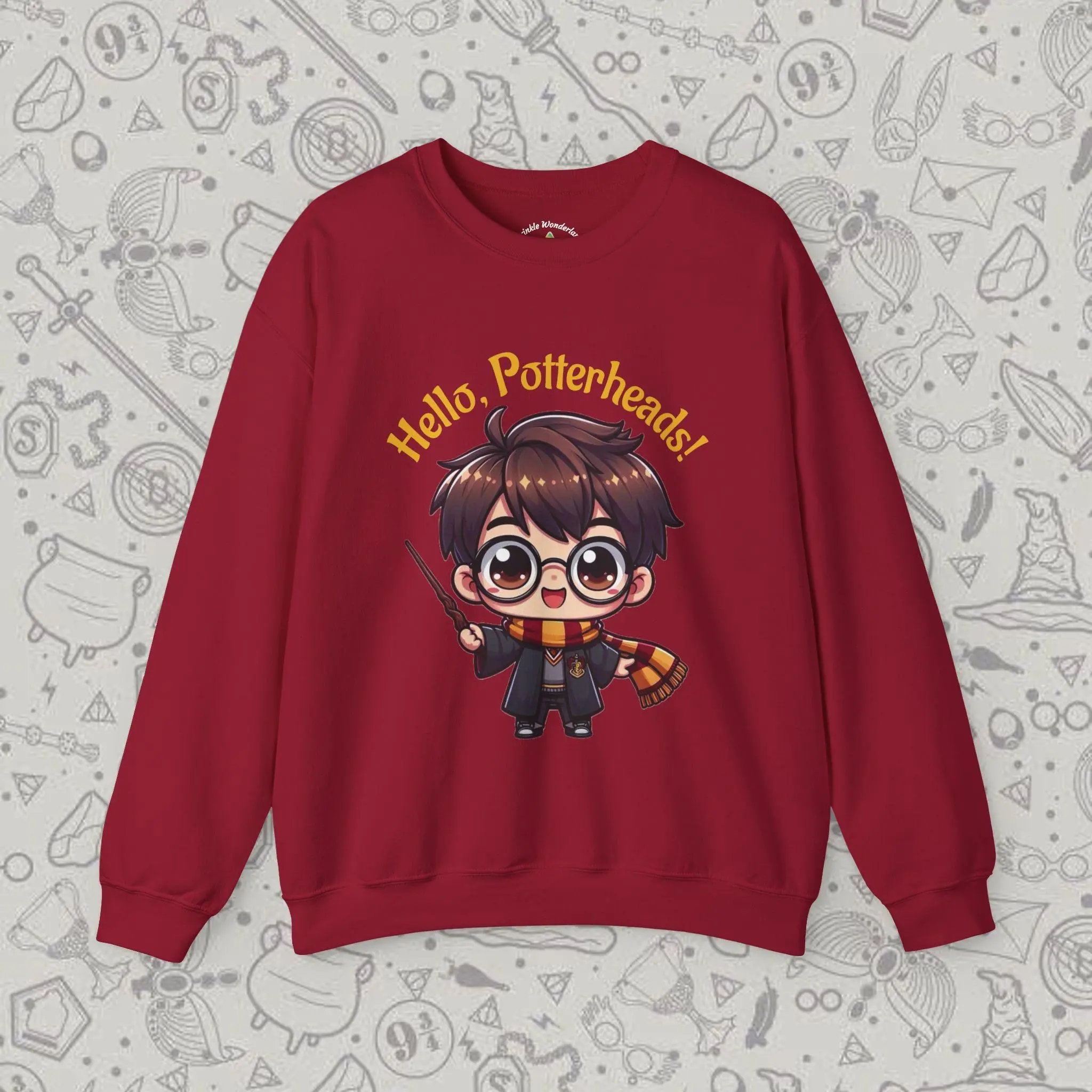 Harry Potter Unisex Crewneck Sweatshirt - Cute Hogwarts Design for Potterheads, Cozy 50% Cotton & 50% Polyester Blend, Durable Double-Needle Stitching, Ethically Made, Perfect for Adults & Harry Potter Fans