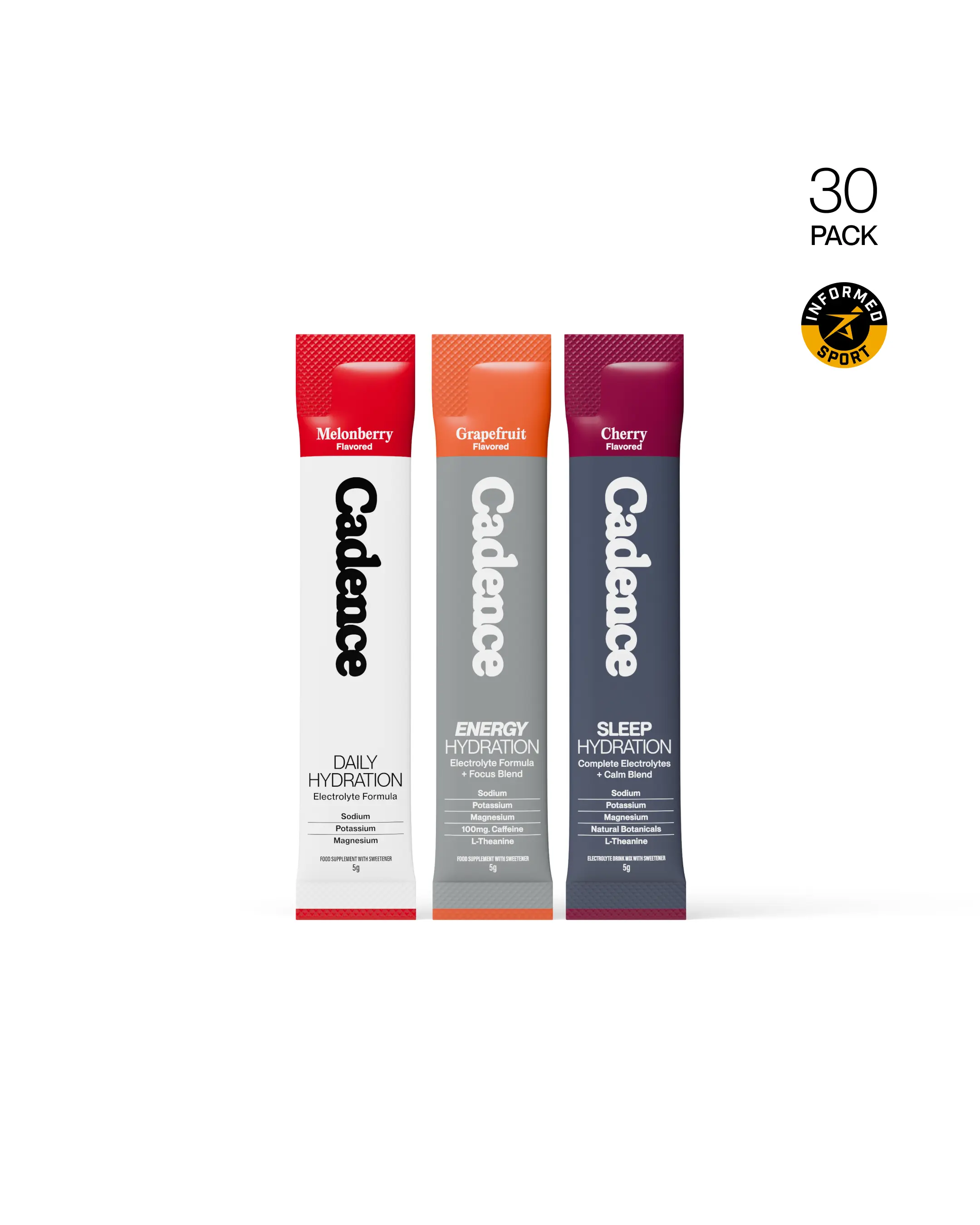 Cadence Daily Hydration Sachets | 30-Count | Electrolytes + Magnesium for Performance, Recovery & Rest