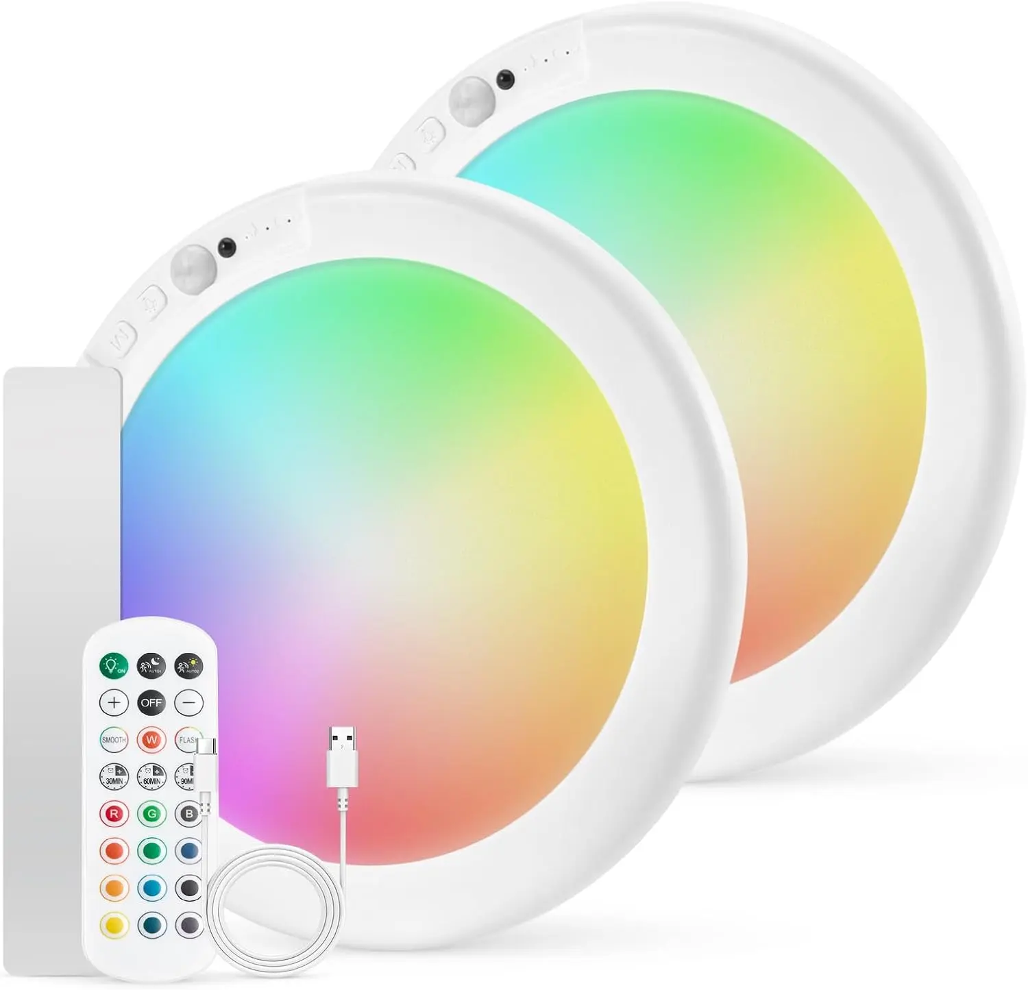 Rechargeable Motion Sensor Flush-Fit Ceiling Light - Magnetic Spot, 12 RGB Colors, Remote Control with On/Off & Dimming, Easy Indoor Mount for Closet, Pantry, RGB Dimmable Light