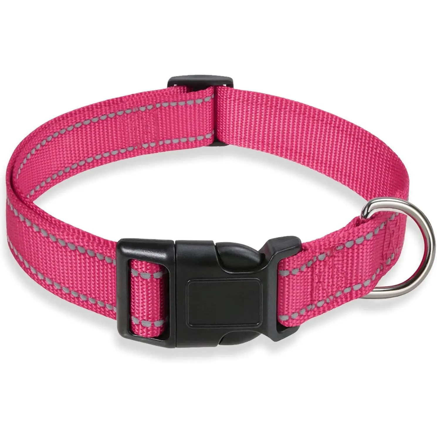Reflective Dog Collar with Buckle Adjustable Safety Nylon Collars for Small Medium Large Dogs, Pink S | Comfortable & Breathable, No Chafing on Walks and Outdoor Hikes, Metal D-Ring, Night Safety