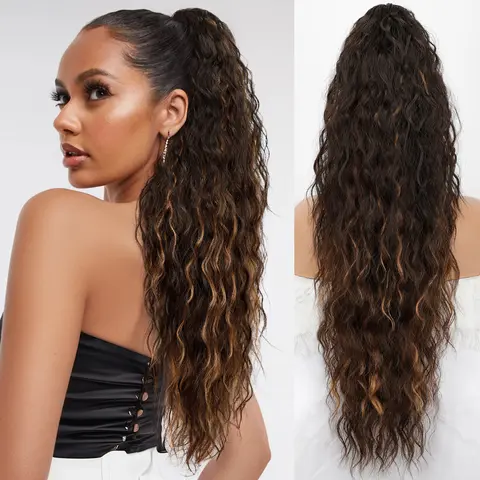KooKaStyle 30 inch scrunchy clip ponytail hair extensions extension, synthetic hair fluffy natural soft go out party wear