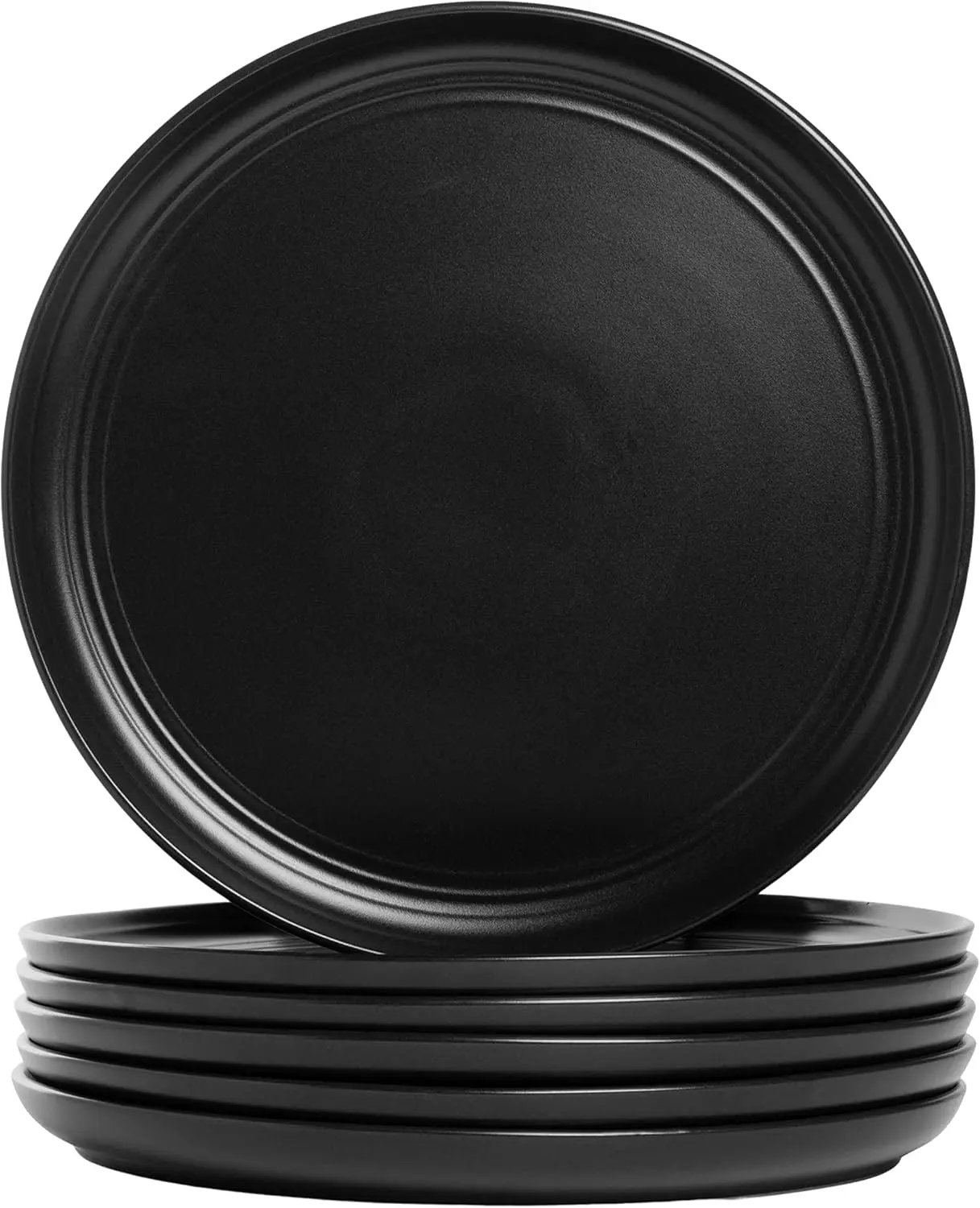 “Set of 6 Matte Black Dinner Plates – 10.5 Inch Double Line Design, Modern Stylish Aesthetic Tableware”