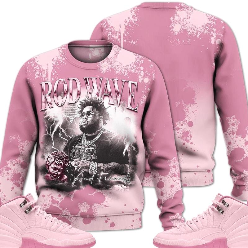 12 Pearl Pink Outfits, Pearl Pink 12s Sweatshirt Rod Wave Rapper 90s Unisex T-Shirts To Match Sneakers, Streetwear Style Urban Outfit Fabric Fleece