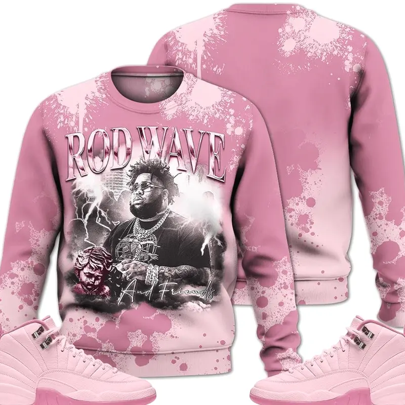 12 Pearl Pink Outfits, Pearl Pink 12s Sweatshirt Rod Wave Rapper 90s Unisex T-Shirts To Match Sneakers, Streetwear Style Urban Outfit Fabric Fleece