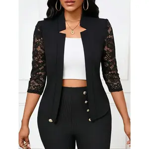 Stylish Women’s Blazer with Lace Trim – Easy-to-Wash Long Sleeves for an Elegant Look