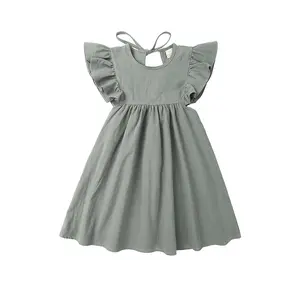 NewToddler Baby Girls Summer Solid Color Sleeveless Dresses Kids Casual Ruffle Sleeve Beach Party Dresses Pleated Dress for Everyday Party Wedding