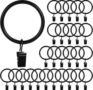 28 Pack Curtain Rings with Clips,Metal Curtain Hooks for Drapes,Black Curtain Rings Hanger Clips,Curtain Rod Rings Small Clip,Curtain Ring Hooks for Indoor Outdoor
