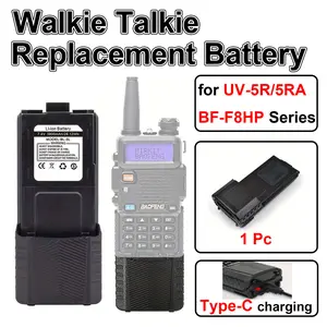 Walkie Talkie Replacement Battery, Extended Battery with Type-C Charging, for 5R 5RX BF-F8HP Radios, Two Way Radio Accessories, Rechargeable Battery, Portable Intercom Replacement Battery, 1pc