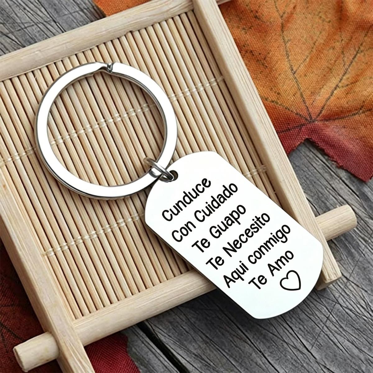 Spanish Stainless Steel Keychain,Conduce Con Cuidado Guapo Letter Pattern Metal Keychain Gift for Men Dad,Father,Husband