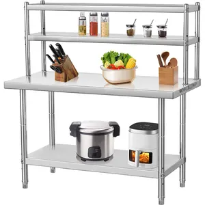 Garvee Stainless Steel Prep Table with Overshelves, 36x24 Inch Commercial Kitchen Work Table with Shelves and Hooks, Heavy Duty Metal Workbench for Restaurant, Garage, Laundry Room