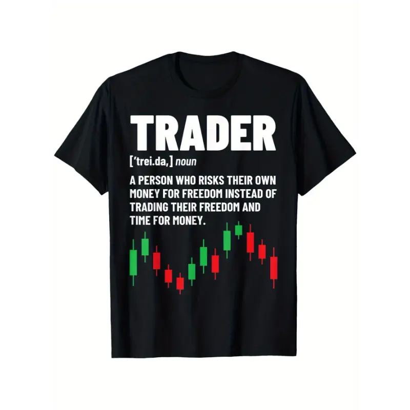 Unisex Stock Market-Themed Menswear T-Shirt - 100% Cotton Fabric, Short-Sleeve, Round Neck, Slightly Elastic, Casual Outdoor Wear for Stock Brokers & Day Traders