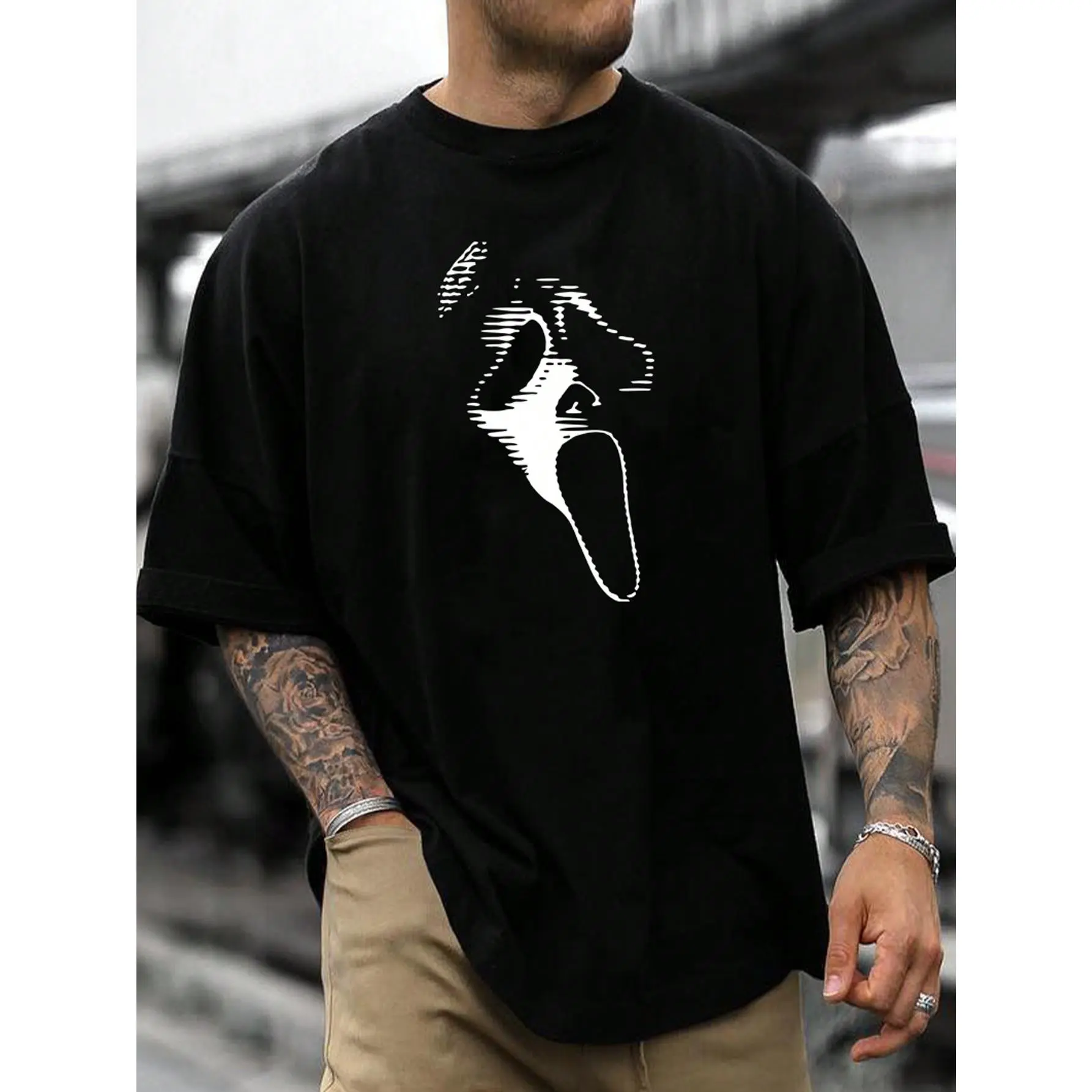 Men Loose-Fitting Ghost Face Graphic Short Sleeve T-Shirt, For Going Out, For Friends